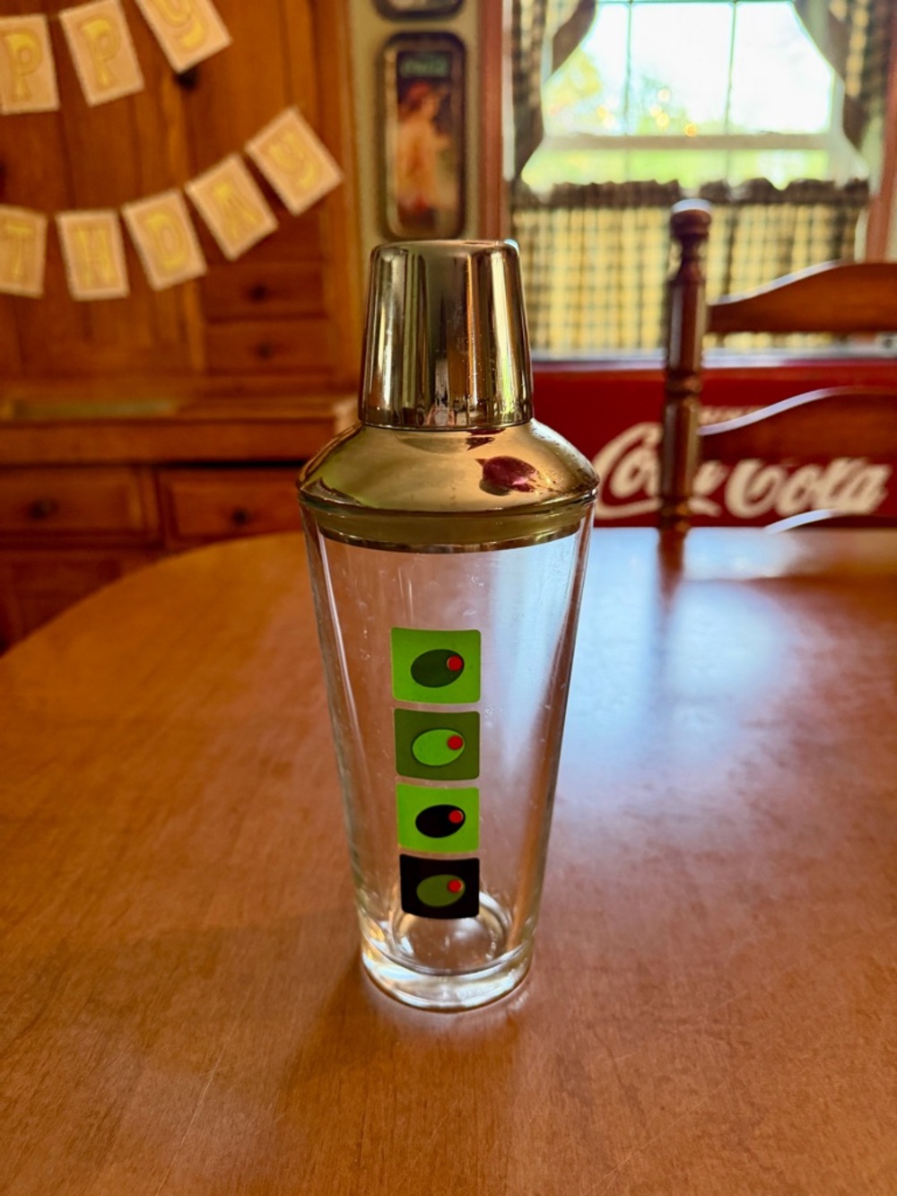 Green Olive Cocktail Shaker with Silver Lid